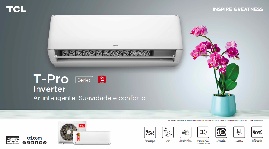 TCL anuncia a chegada do novo ar-condicionado Split HW Inverter T-Pro ao mercado brasileiro, com sistema brisa e WiFi