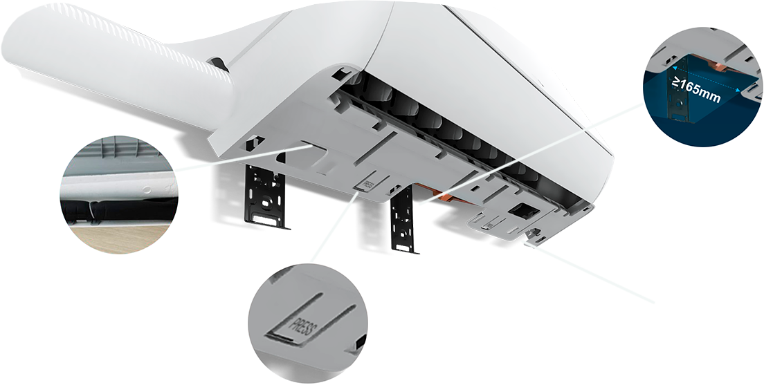 Diagrama mostrando partes do ar condicionado.